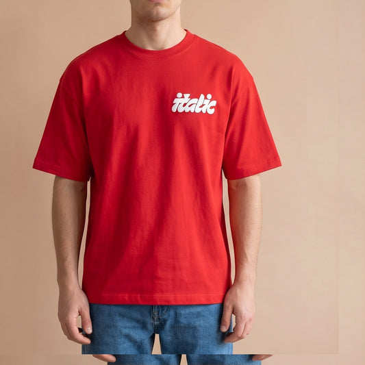 Oversize T-Shirt - Bolivar Cotton - Italic - DTF Printing - Red