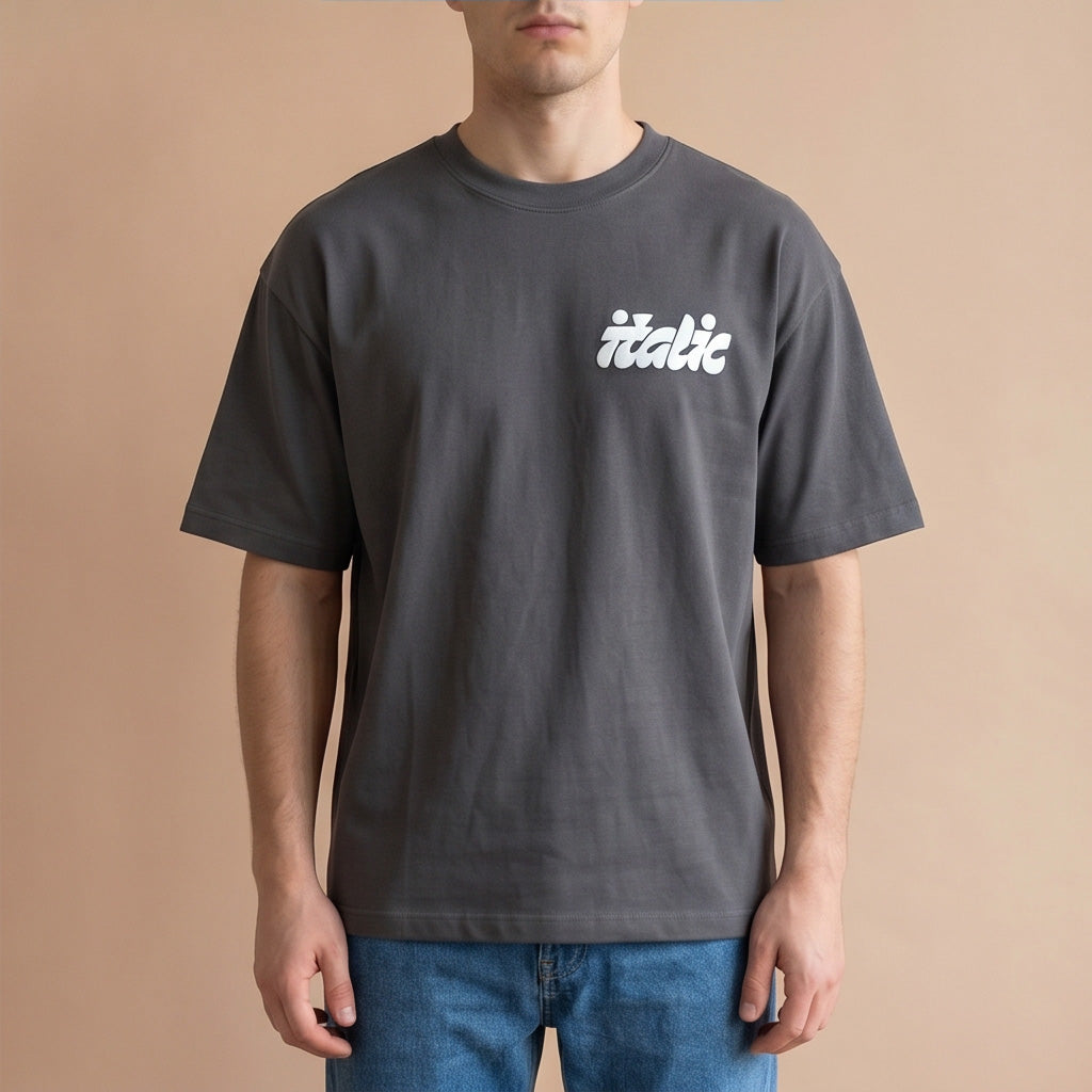 Oversize T-Shirt - Bolivar Cotton - Italic - DTF Printing - Gray